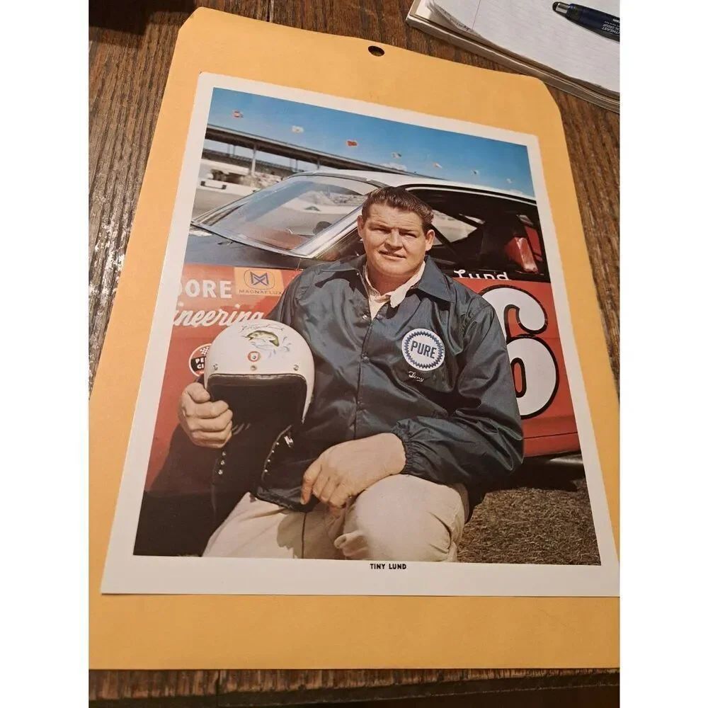 Vintage Tiny Lund NASCAR Promo Photo Red White #6 Pure Oil Early Legend Driver